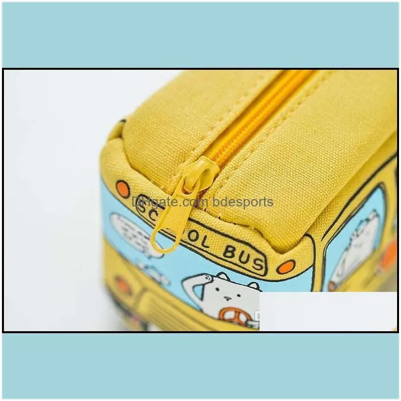 Pencil Bags Cases Office School Supplies Business Industrial 5Pcs Children Case Cartoon Bus Car Stationery Bag Cute Animals Canvas For