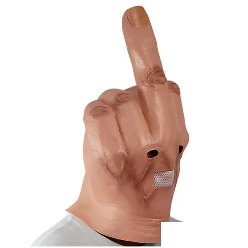 Party Masks Party Masks 1Pc Creative Middle Finger Despisemask Latex Give The Headgear One Hand Salute Mask Halloween Cosplay Prop Gif Dhtpg