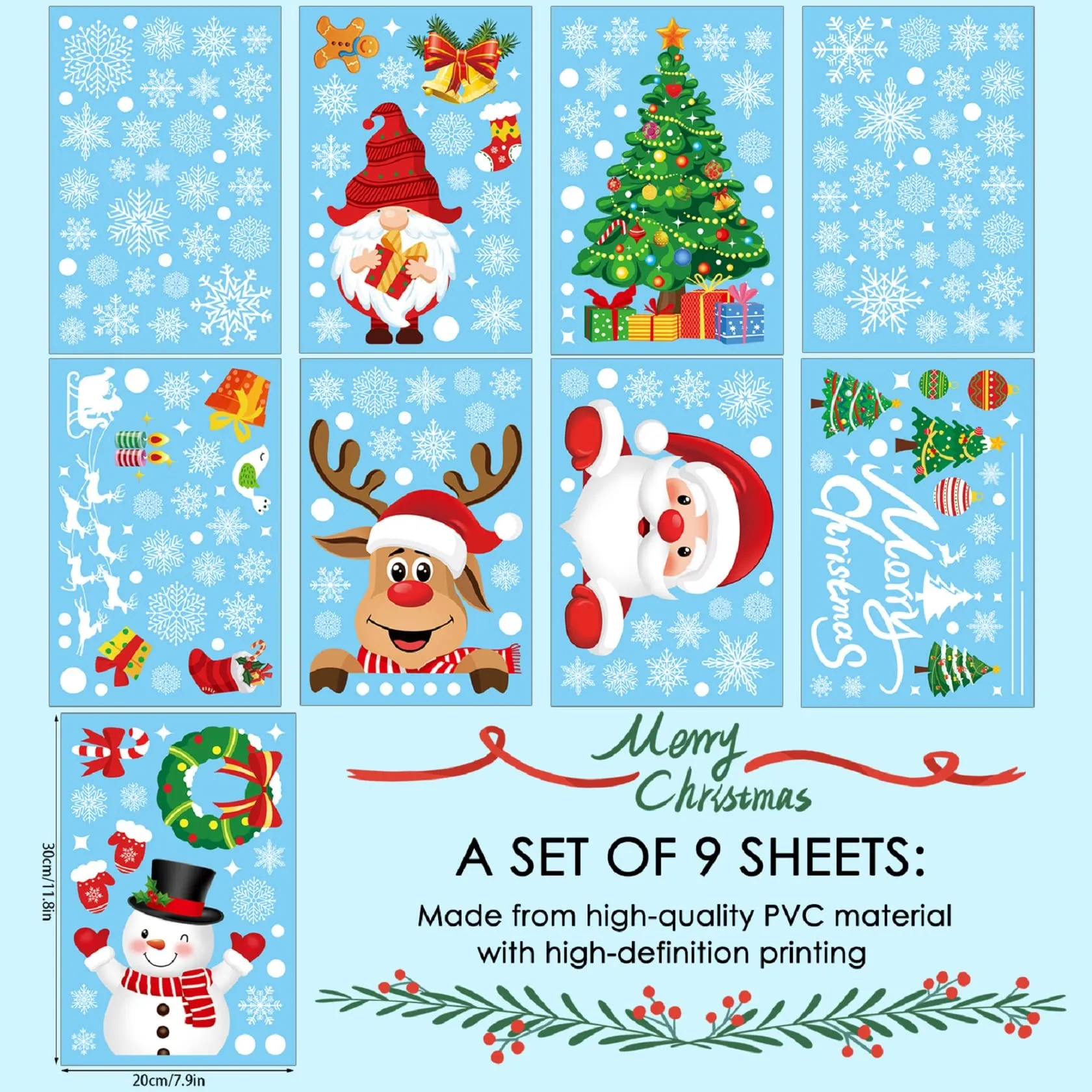 christmas window clings christmas decals reusable double sided printed self adhesive window decorations santa claus moose snowman socks dwarfs xmas tree and snowflakes window clings 9 sheet