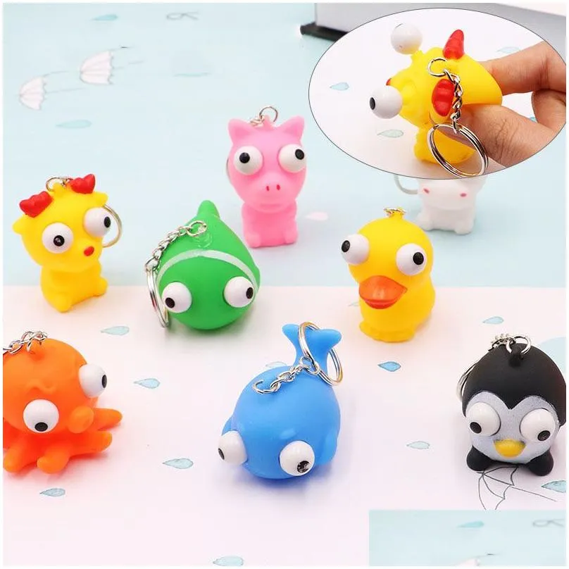 Decompression Toy Bump Doll Keychain Fidget Toys Squeeze Convex Eye Cartoon Animal Funny Decompression Toy Pendant Kids Party Surprise Dhuwn