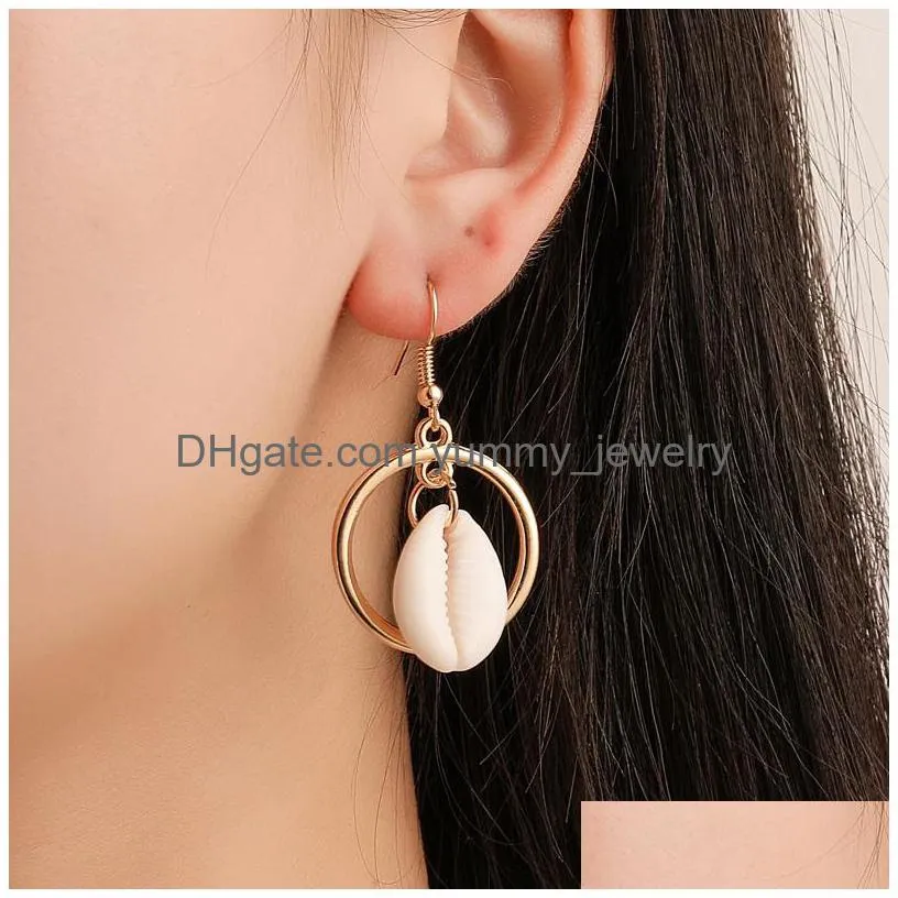 Dangle & Chandelier European And American Asymmetrical Beach Conch Dangle Earrings For Women Round Shell Faux Pearl Drop Fashion Jewel Dh72G