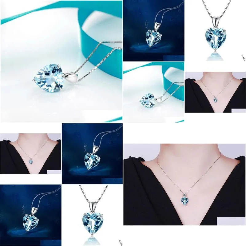 Pendant Necklaces Sier Heart Of The Ocean Natural Sapphire Crystal Pendant Necklace Jewelry Drop Delivery Jewelry Necklaces Pendants Dhqpy