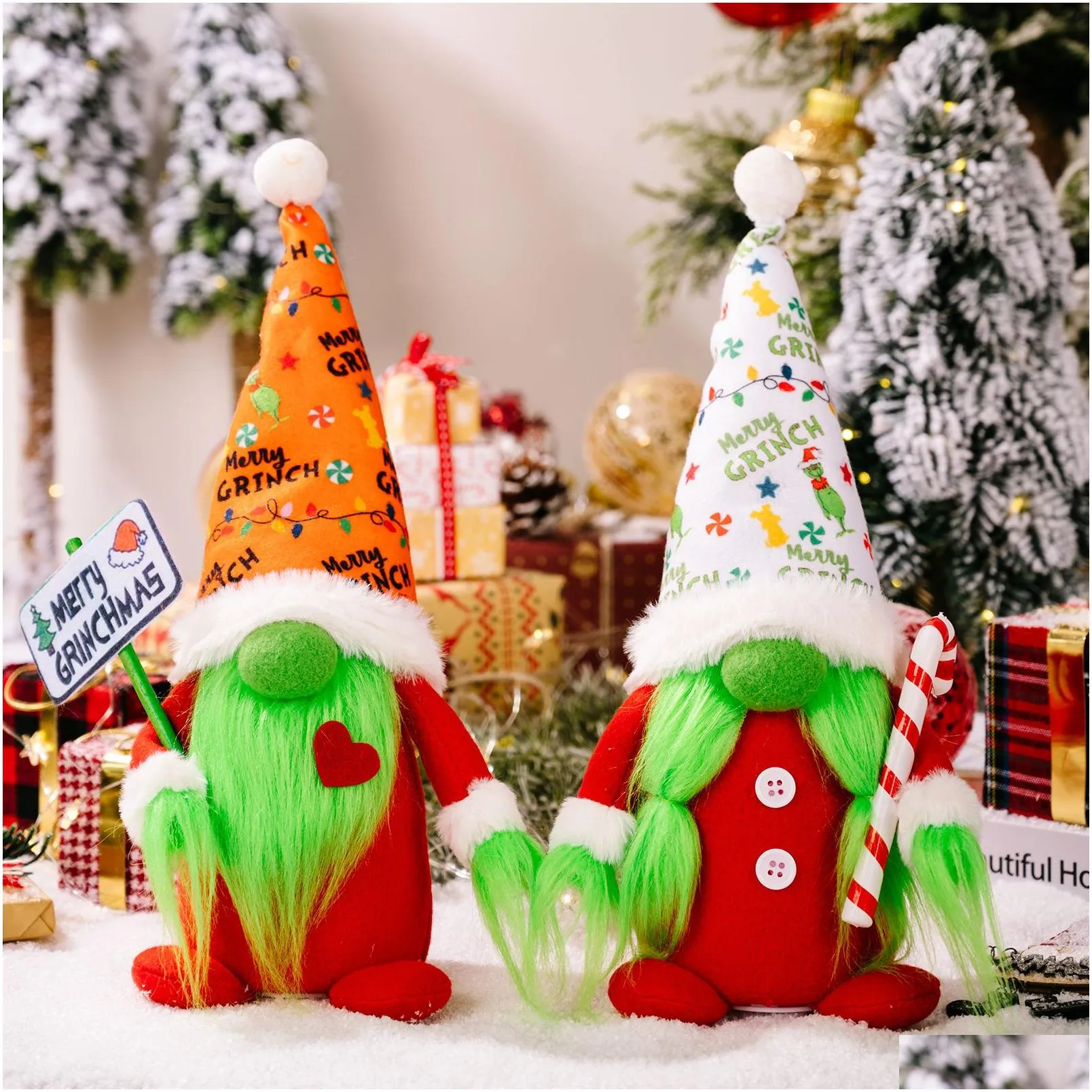 christmas english brand striped crutches grinch with lights rudolph doll faceless doll dwarf ornaments