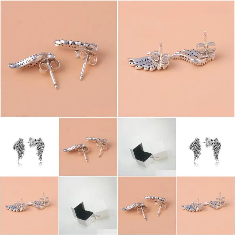 Stud Authentic 925 Sterling Sier Magnificent Feather Earring With Crystal Fashion Jewelry Women Stud High Quality Box Drop Delivery Je Dhflr