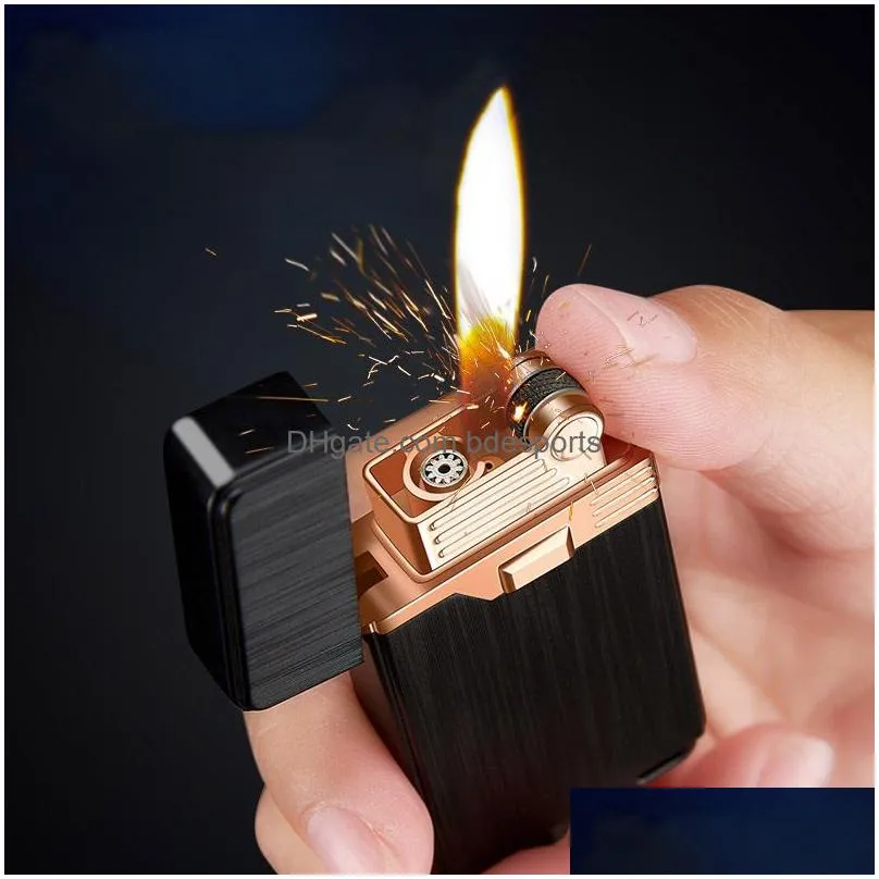 Lighters Windproof Metal Gas Lighter  Butane Refillable Flint Torch Two Flames Cigarettes Lighters Smoking Accessories Gadgets For Dhjbd