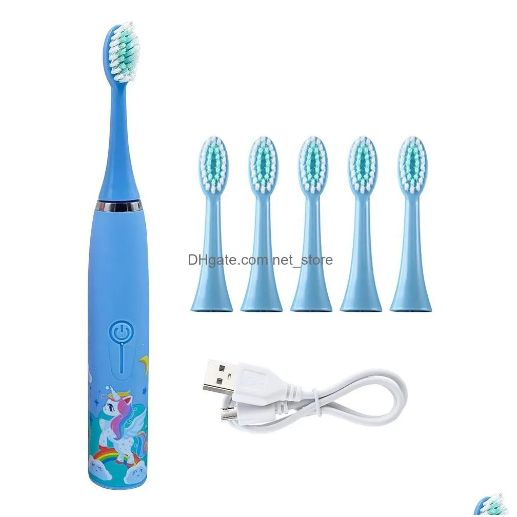 electric toothbrush for children kids smart tooth brush soft silicon cartoon 6 heads baby child toothbrush teeth cleaning