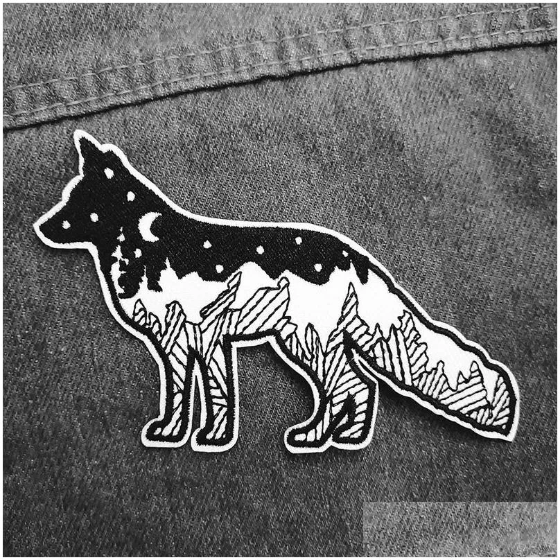 Sewing Notions & Tools Wolf Embroidered Iron On Sewing Notions Es For Clothing Jackets Hats Backpack Black With White Style Custom Dro Dhld1