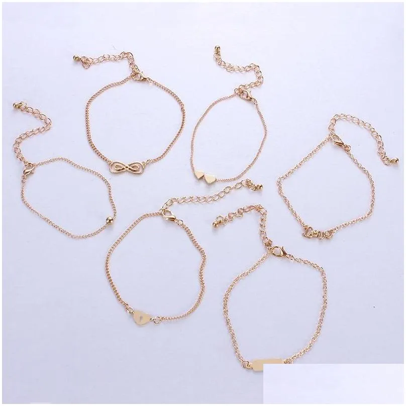 Bangle Wholesale New Fashion Design Gold Plated Chain Ankle Bracelet Love Drop Delivery Jewelry Bracelets Dh98Z
