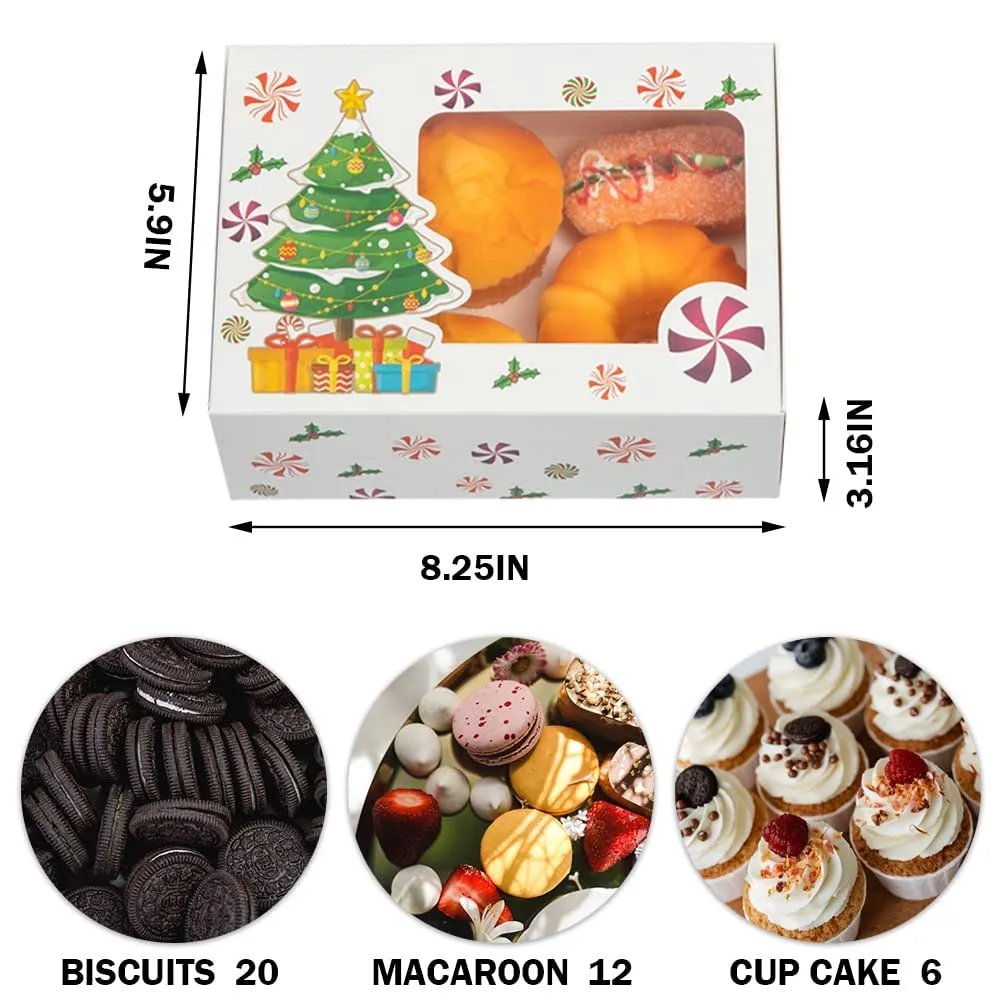 christmas cookie boxes with window food grade baking card box white cardboard gift boxes use for pastries cupcakes candy holiday bakery treat and party favor