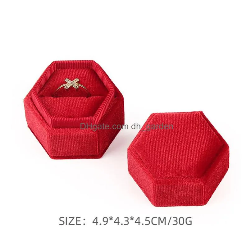 Jewelry Boxes Hexagon Shape Veet Jewelry Ring Box Storage Case Holder Wedding Display Boxes For Girls Women Gift Earrings Packaging Dr Dhzky