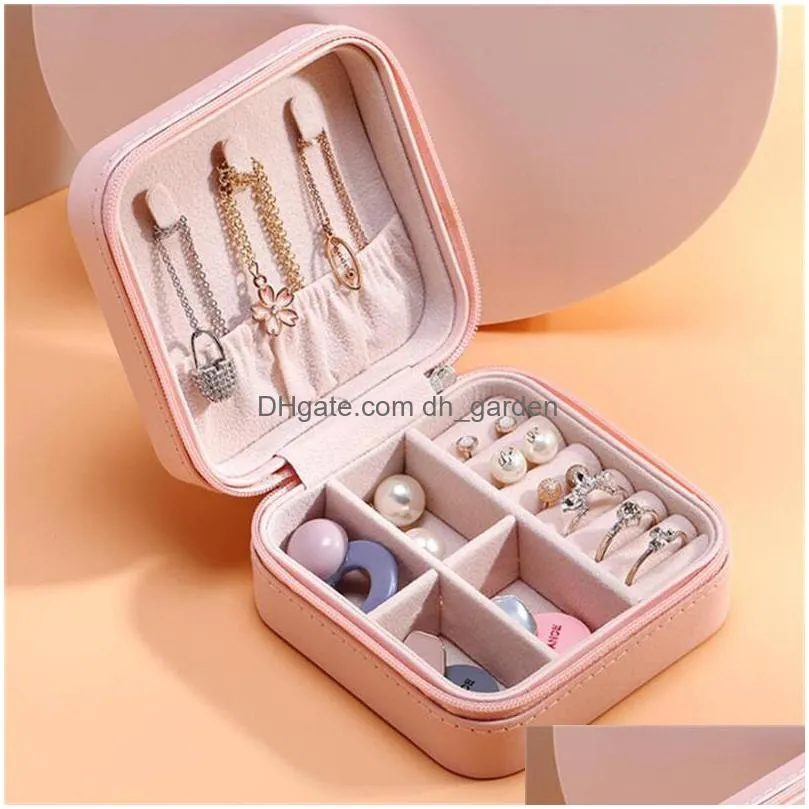 Jewelry Boxes Portable Zipper Pu Leather Travel Jewelry Storage Box Rings Earrings Necklace Organizer Gift Display Case Accessories Ho Dhdlh