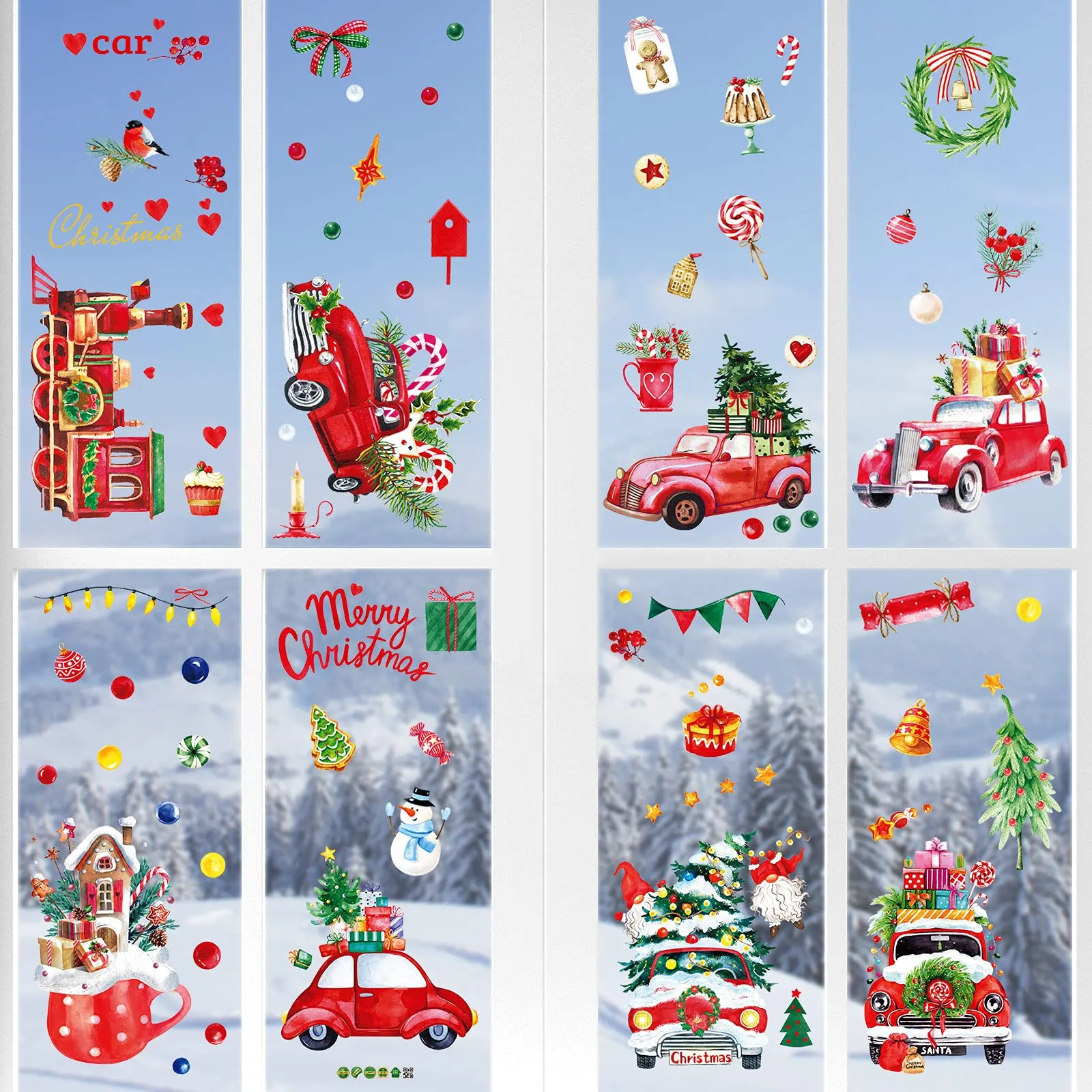 9 sheets christmas window clings red truck christmas window stickers holiday window decal christmas decorations farmhouse christmas window decals xmas large glass decals for glass window door decor