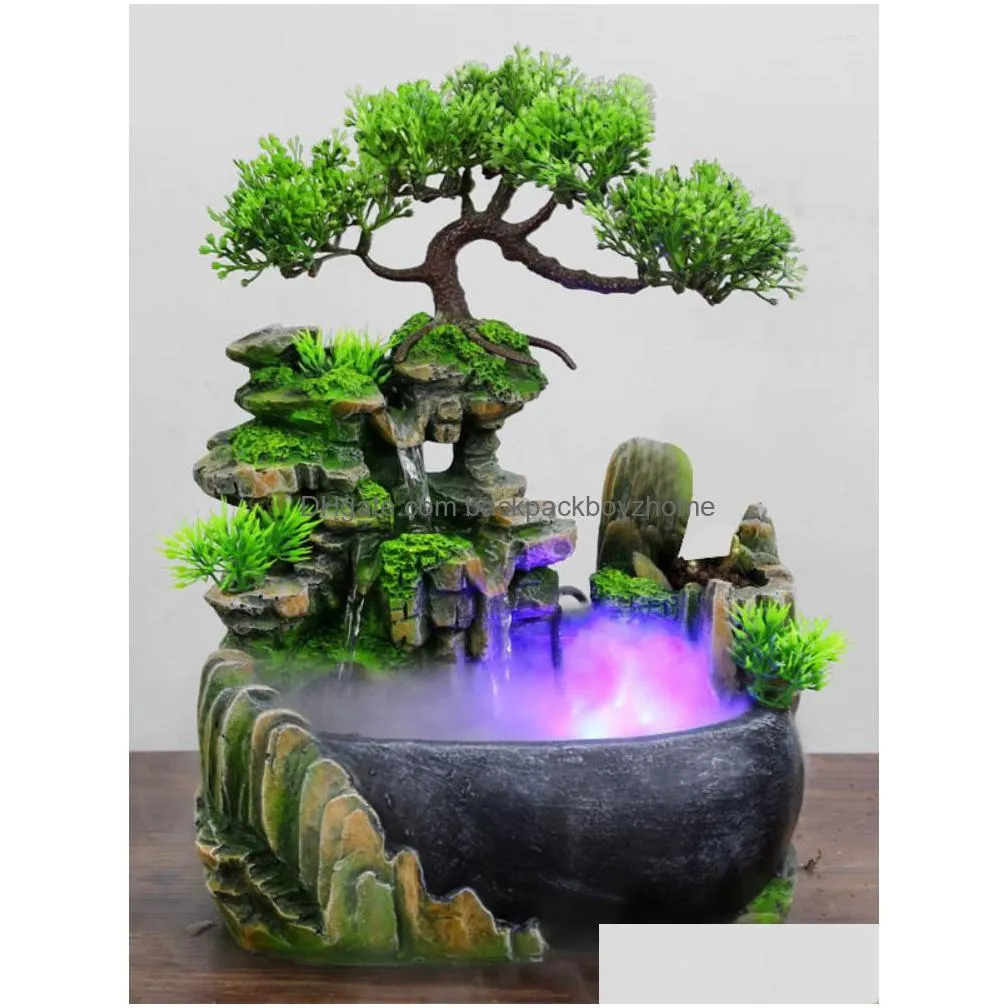 decorative figurines tabletop ornaments company office wealth feng shui desktop flowing water waterfall fountain with color changing