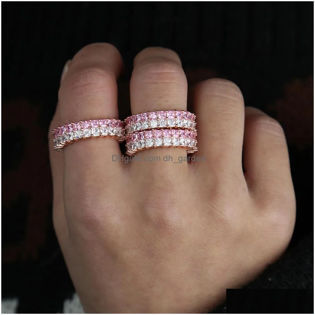 2 raw pricess cute white pink cubic zirconia cz rose gold color wedding engagement band stack ring