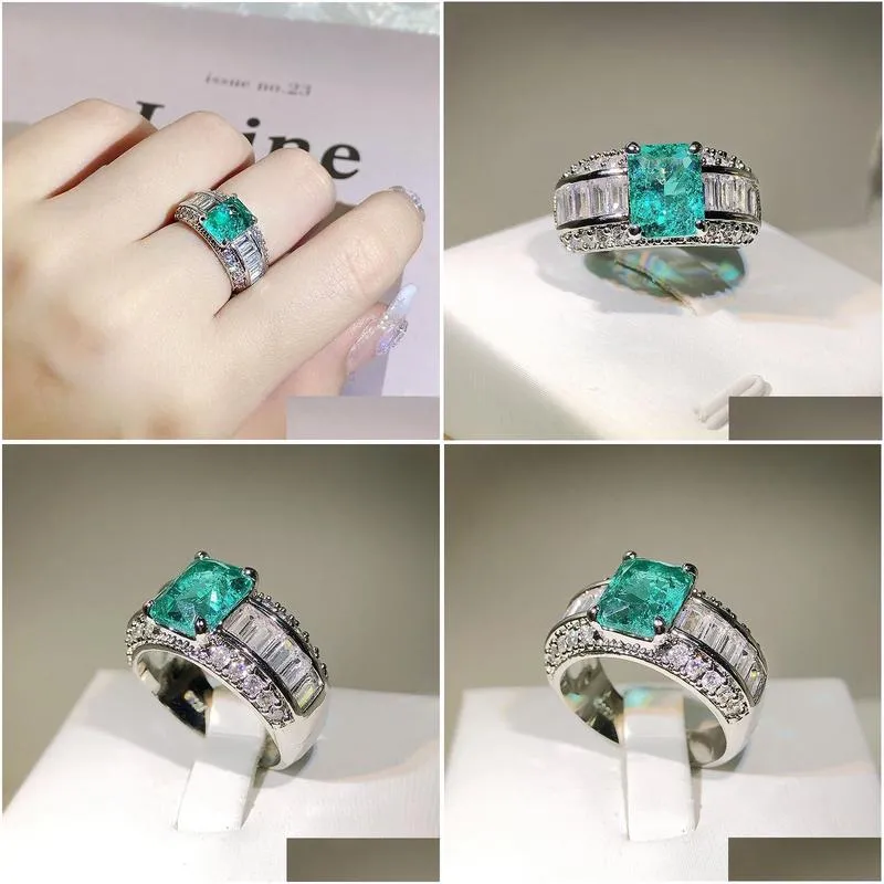 Wedding Rings Choucong Brand Wedding Rings Luxury Jewelry 925 Sterling Sier Fill Radiant Cut Emerald Cz Diamond Gemstones Party Women Dhorq