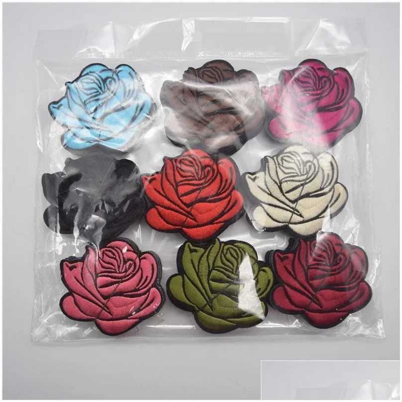 Sewing Notions & Tools 90Pcs 9Colors Rose Flower Embroidery Fabric Es Applique Embossed Lace Motif242O Drop Delivery Apparel Dhkte