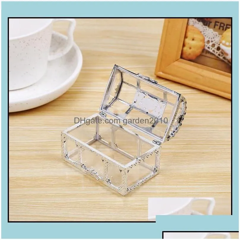 Party Favor Treasure Chest Candy Box Gold Sier Transparent Plastic Wedding Boxes Baby Shower Gift Sn132 Drop Delivery Home Garden Fe