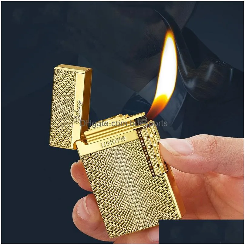 Lighters New Oblique Tobacco Pipe Flint Lighter Sound Windproof  Butane Gas Metal Cigar Cigarette Gadgets For Men Drop Delivery Hom Dheeh