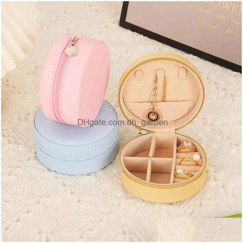 Jewelry Boxes Small Jewelry Box Round Portable Necklace Ring Earrings Display Organizer Boxes Women Travel Storage Case Drop Delivery Dh1Mq