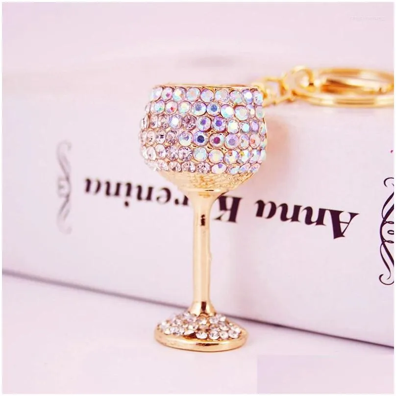 Keychains & Lanyards Keychains Creative Crafts Crystal Wine Glass Car Key Chain Goblet Metal Pendant Female Bag Accessories Drop Deliv Dhzdc