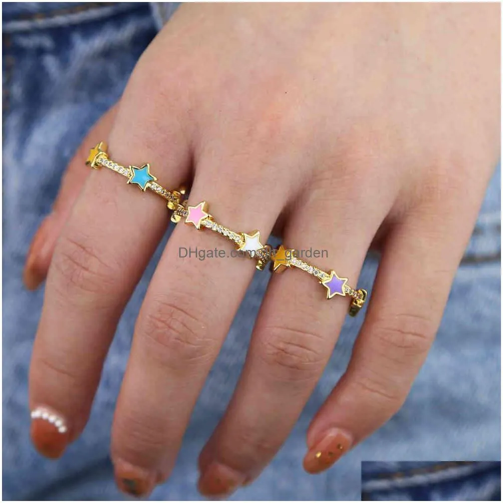 2019 christmas gift fashion jewelry pastel enamel star cz eternity band ring gold stacking bands for female