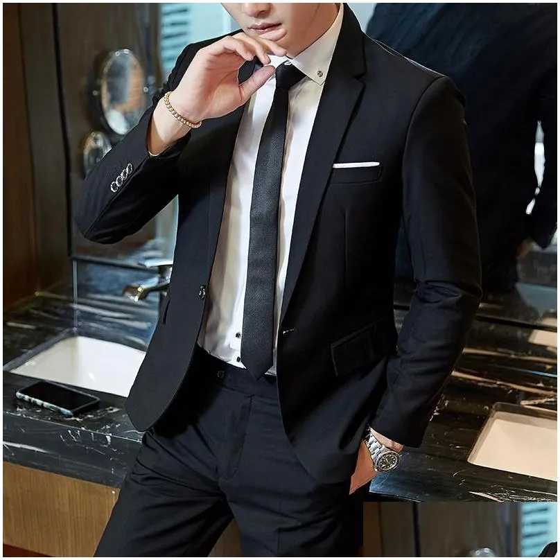 2019 mens fashion slim suits mens business casual clothing groomsman three-piece suit blazers jacket pants trousers vest sets