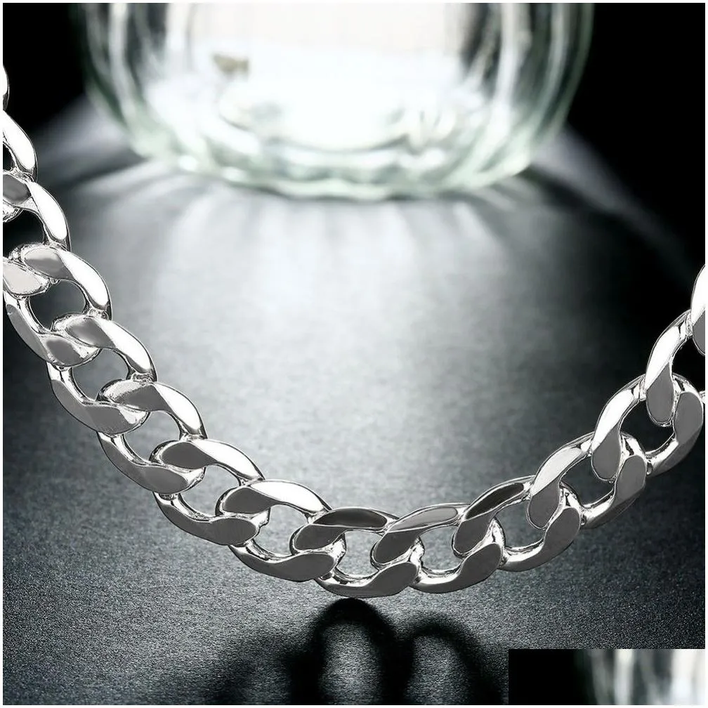 Chains Curb Cuban Mens Necklace Chain Sier-Plated Necklaces For Men Fashion Jewelry 4/6/8/10/12Mm Feast And Party Costume Drop Deliver Dhcrv