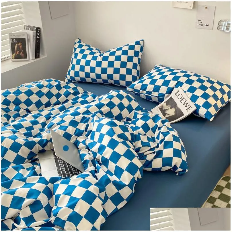 bedding sets luxury set plaid duvet cover euro bed linen fitted sheet pillowcase twin size bedroom high quality home textile 220919