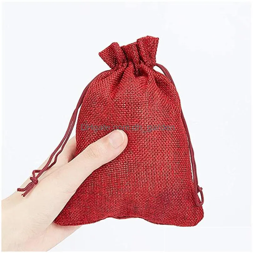 Storage Bags Natural Reusable Linen Bags With Burlap Dstring Jewelry Gift Bag For Wedding Favors Festivals Birthday Pocket Drop Delive Dhuil