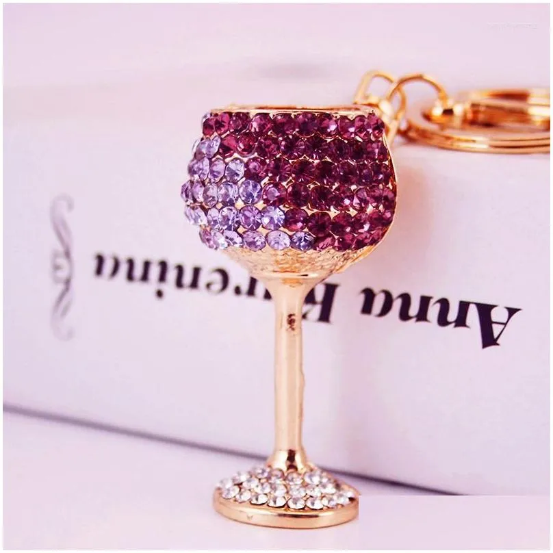 Keychains & Lanyards Keychains Creative Crafts Crystal Wine Glass Car Key Chain Goblet Metal Pendant Female Bag Accessories Drop Deliv Dhzdc