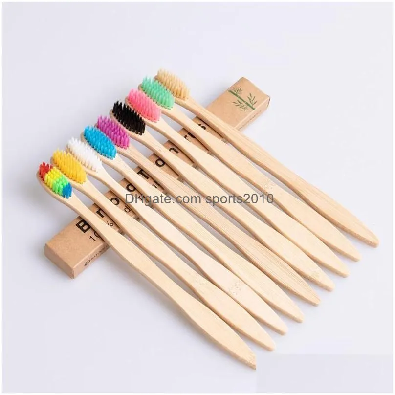 Disposable Toothbrushes Disposable Toothbrush El Natural Bamboo Handle Rainbow Soft Bristles 10 Colors Cleaning Supplies Cepillo De Di Dhmrl