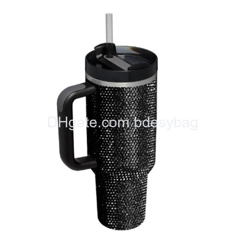 commuter travel mugs 50pcs 40oz handle insated with lids and sts stainless steel coffee tumbler termos cups inlaid rhinestones that