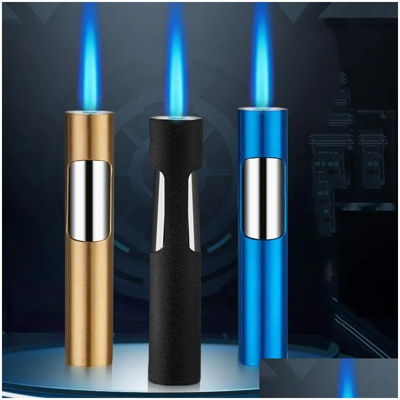 Lighters 2022 New Torch Luminous Lighter  Windproof Cigarette Cigar Gas Pen Spray Gun Butane Refill Metal Gadgets Gift Drop Deliver Dhvba