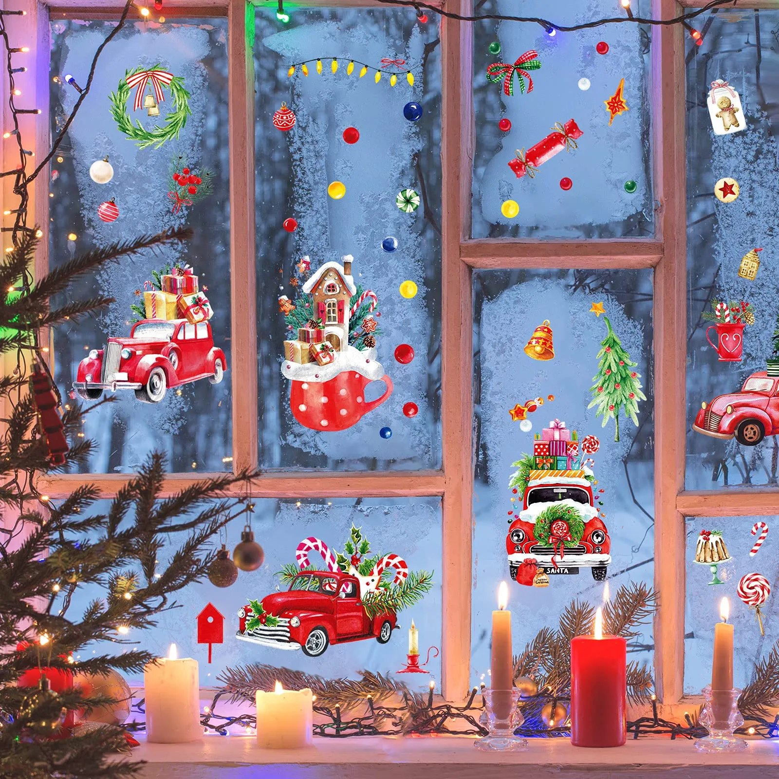 9 sheets christmas window clings red truck christmas window stickers holiday window decal christmas decorations farmhouse christmas window decals xmas large glass decals for glass window door decor