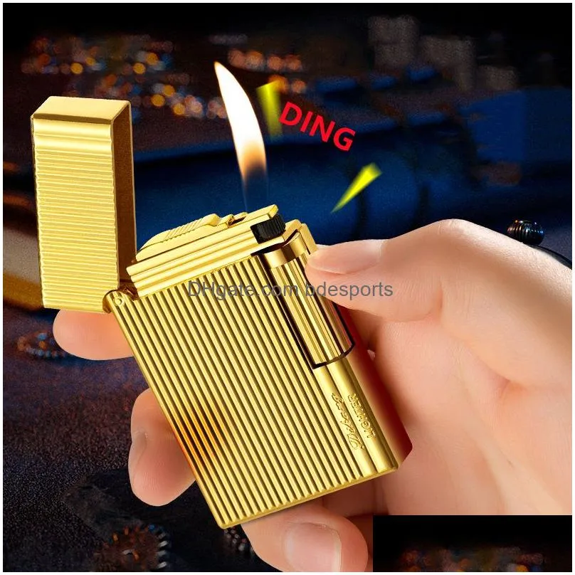 Lighters New Oblique Tobacco Pipe Flint Lighter Sound Windproof  Butane Gas Metal Cigar Cigarette Gadgets For Men Drop Delivery Hom Dheeh