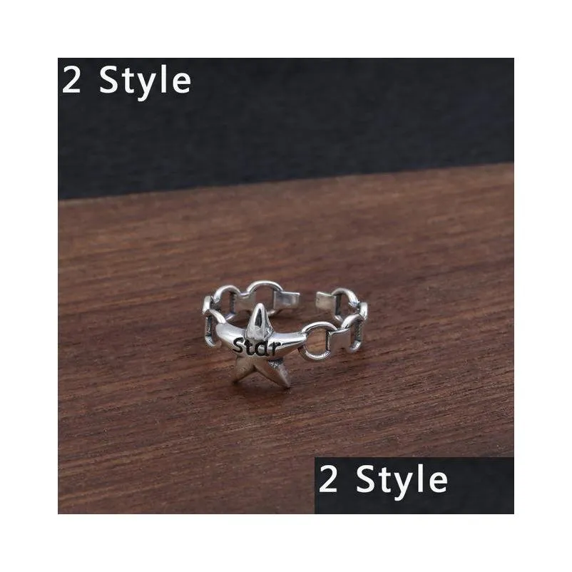 Band Rings 925 Sterling Sier Fashion Pentagram Opening Ring Jewelry Women Adjustable Drop Delivery Jewelry Ring Dhah8