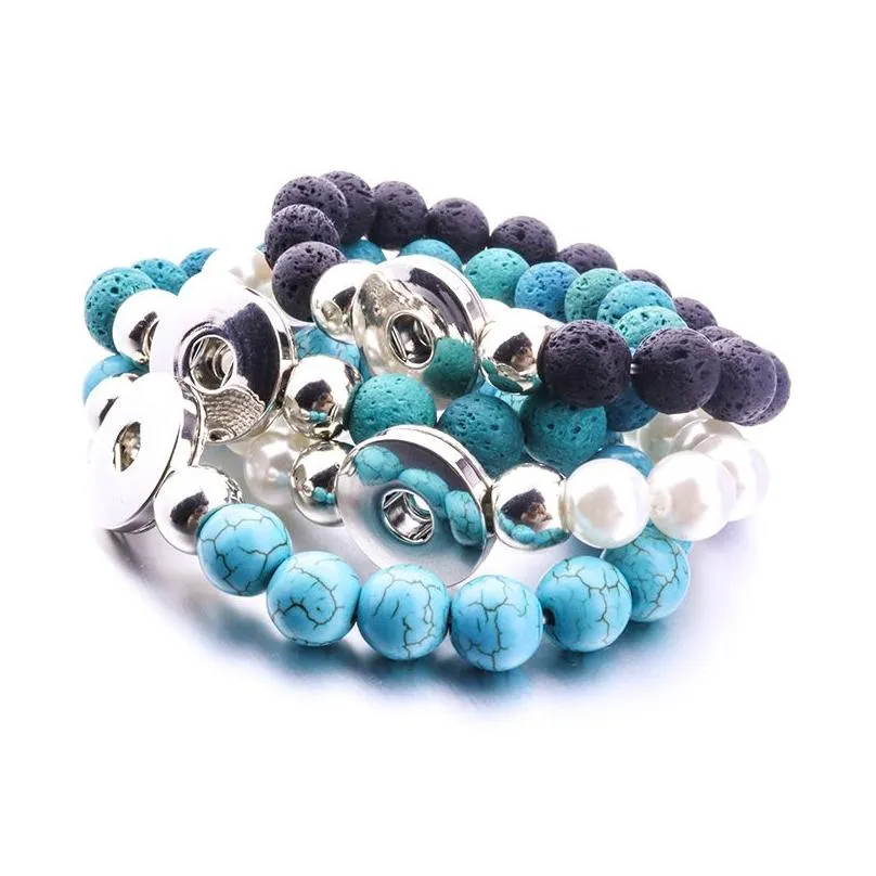 Charm Bracelets Handmade Lava Stone Imitation Pearl Turquoise Beaded Snap Button Bracelet Fit 18Mm Snaps Buttons Jewelry Drop Delivery Dhyi1