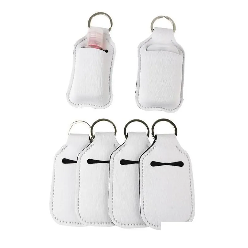 sublimation blanks refillable neoprene hand sanitizer holder favor cover chapstick holders with keychain for 30ml flip cap containers travel bottle
