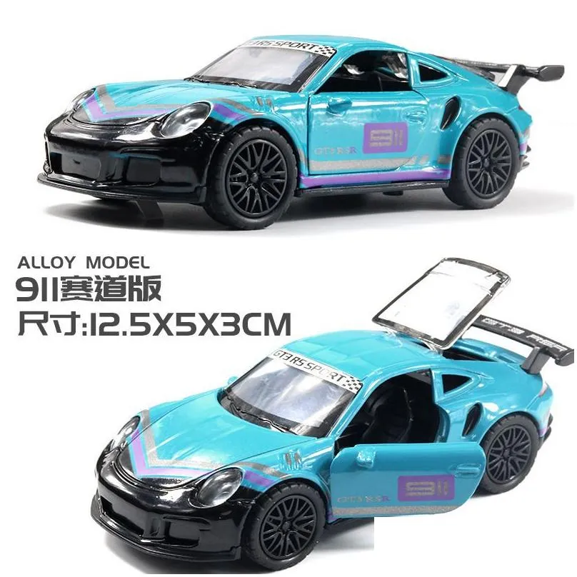 Diecast Model Cars Diecast Model Car 1/36 Porsche 911 Gtr Alloy Diecasts Toy Models Metal Vehiclesdouble Door Pl Back Collectable Toys Dhi8A