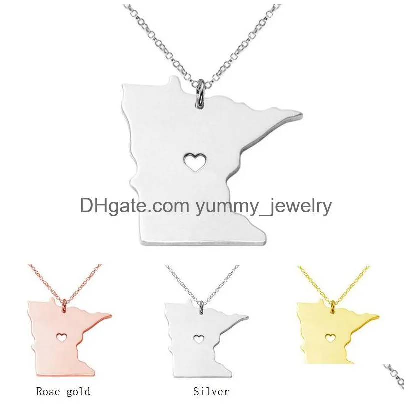 Pendant Necklaces New America 50 State Map Pendant Necklaces With Heart Diy Pendent Necklace Stainless Steel Fashion Jewelry  Drop Dhiea