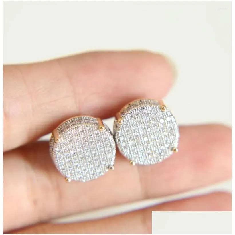 Stud Stud Earrings Fashion Girl Big Xl Disco Dots Micro Pave Cubic Zirconia Gold Color 14Mm Screw Back Cz Earring For Women Men Drop D Dhcma