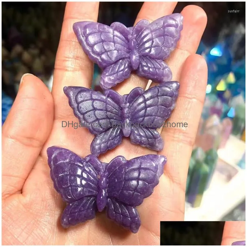 decorative figurines natural lilac lepidolite elephant god hand carved crystal butterfly animals healing energy quartz stones gifts