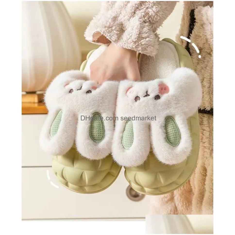 super cute cotton slippers for women winter home rabbit waterproof soft thick sole detachable plush washable cotton slippers