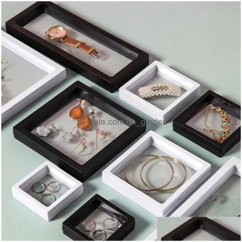 Jewelry Boxes Colorf Pe Film Jewelry Storage Box Ring Bracelet Necklace Travel Jewellery Case 3D Floating Frame Dustproof Display Drop Dhmge