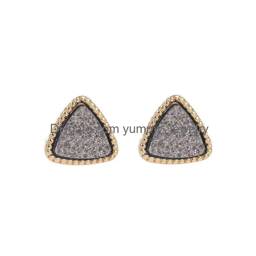 Stud Women Triangle Druzy Stud Earrings For Girls Resin Stone Gold Earring Female Fashion Jewelry Gift In Bk Drop Delivery Jewelry Ear Dhghp