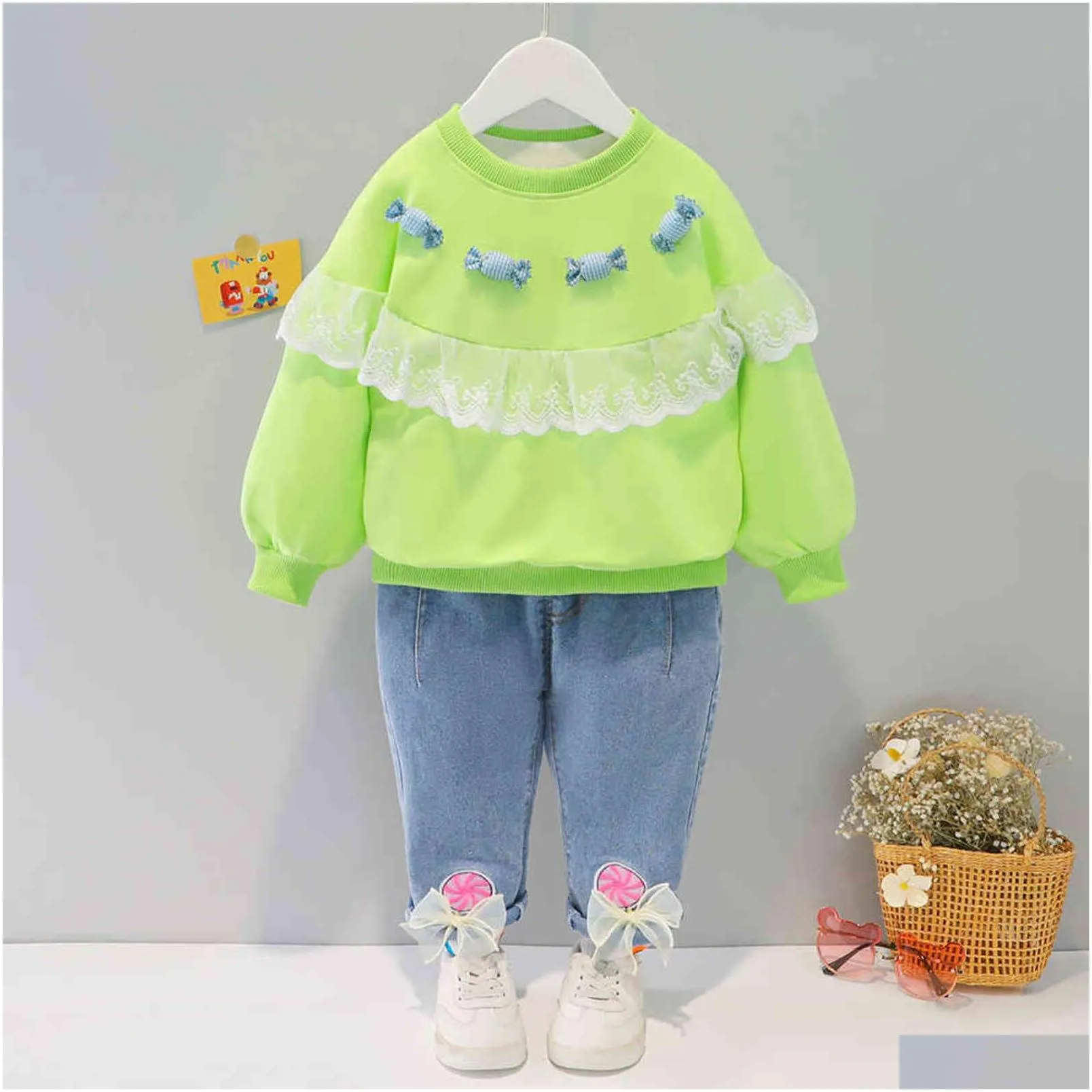 Clothing Sets Girls Clothes Babi Autumn Spring Fashion Style Cotton Material Baby Clothing 3 Years Old 2 Children Suit 211104 Drop Del Dhrpk