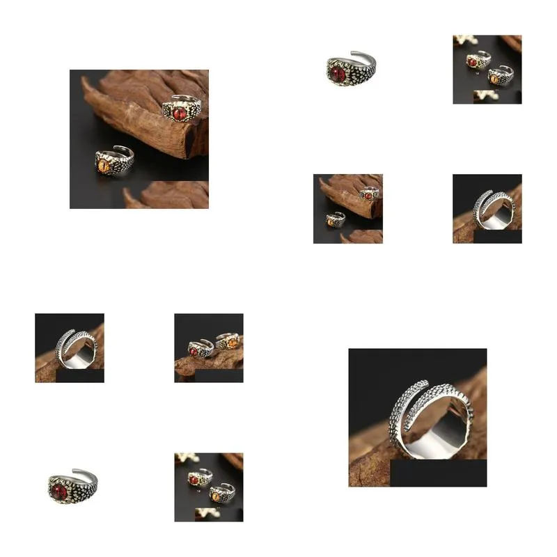 Band Rings 925 Sterling Sier Hiphop Street Cture Mosaic Natural Stone Devil Eye Adjustable Ring Men Wedding Brand Jewelry Drop Deliver Dh3Pt