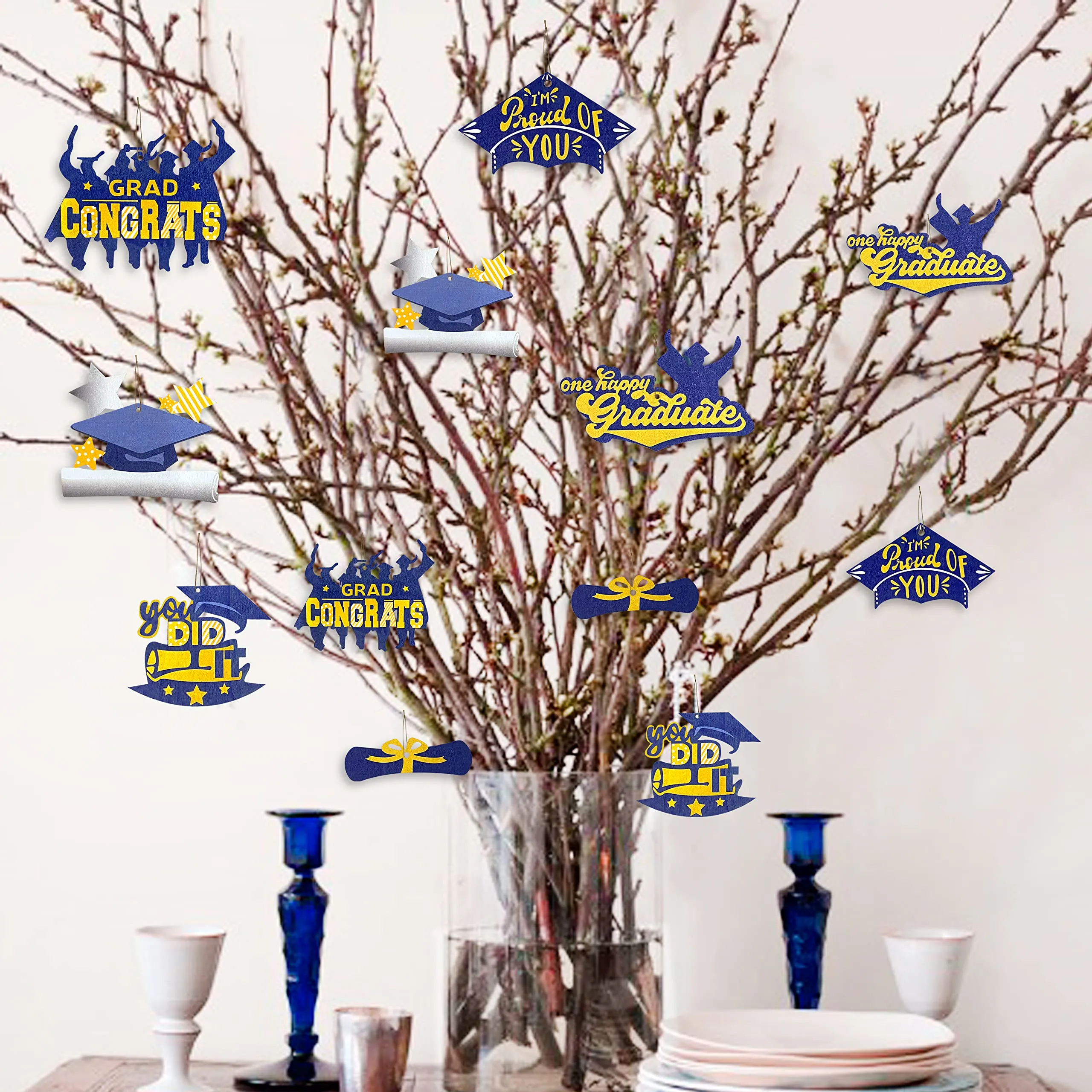 navy blue and gold graduations decorations ornaments grad congrats one happy graduate you did it and im proud of you sign wooden graduations tree ornaments for graduations party supplies