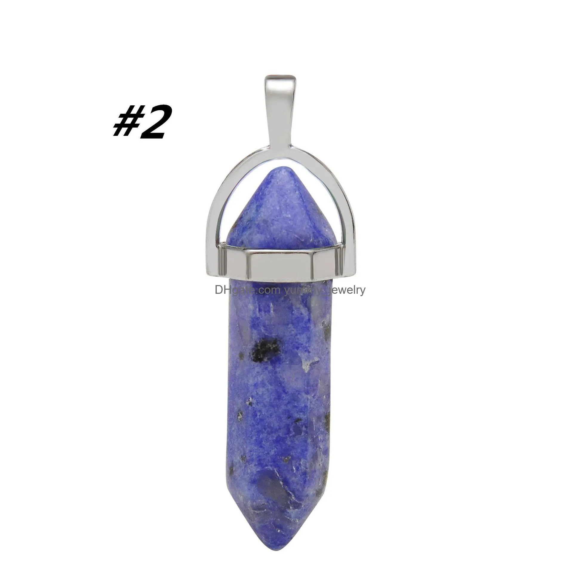 Pendant Necklaces Luxury Natural Quartz Stone Necklaces Crystal Hexagonal Prism Point Pendant With Leather Rope Chains For Women Men F Dhx61