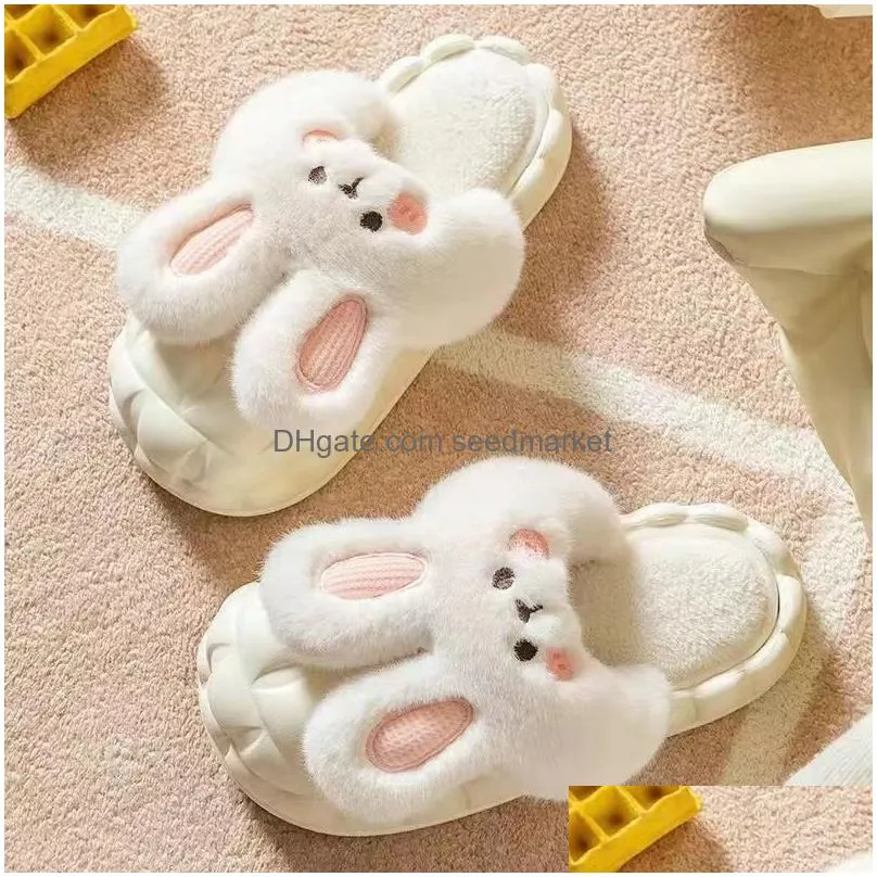 super cute cotton slippers for women winter home rabbit waterproof soft thick sole detachable plush washable cotton slippers